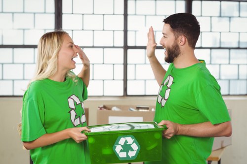 Recycling bins with sorted materials