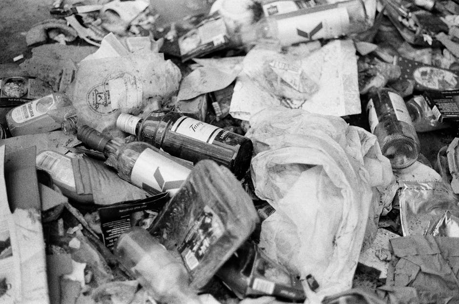 Three large black plastic bags filled with rubbish are situated on a pavement near a black wooden fence, with one bag leaning against a tree and the other two positioned close together. The bags appea